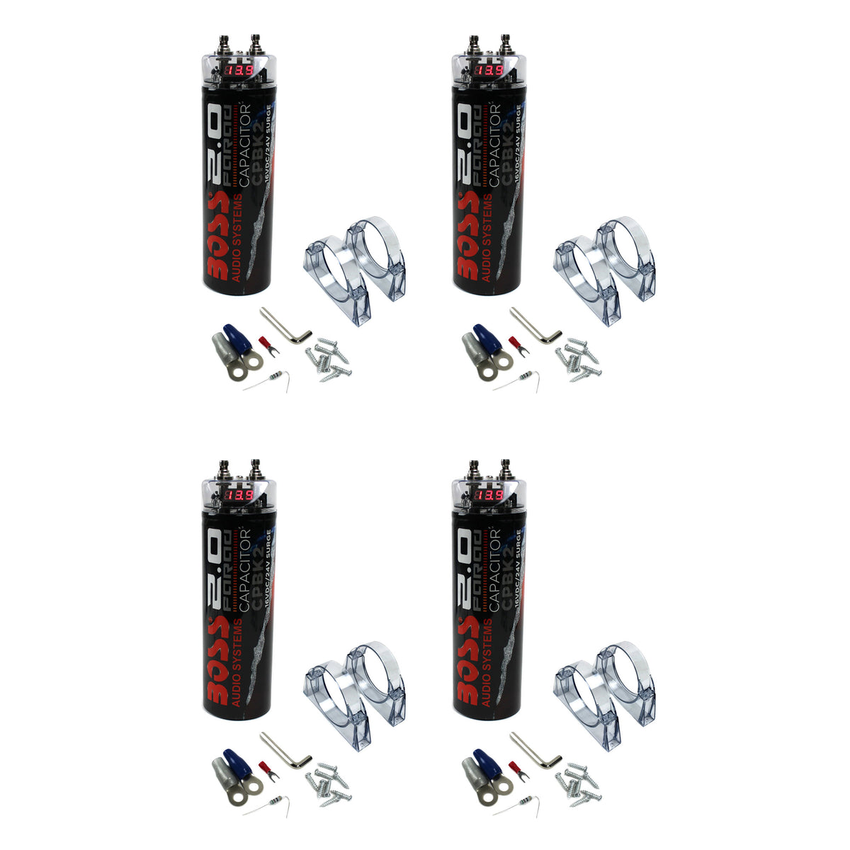 Boss Audio 2 Farad 20V Digital Voltage Car Audio Power Capacitor, LED (4 Pack)