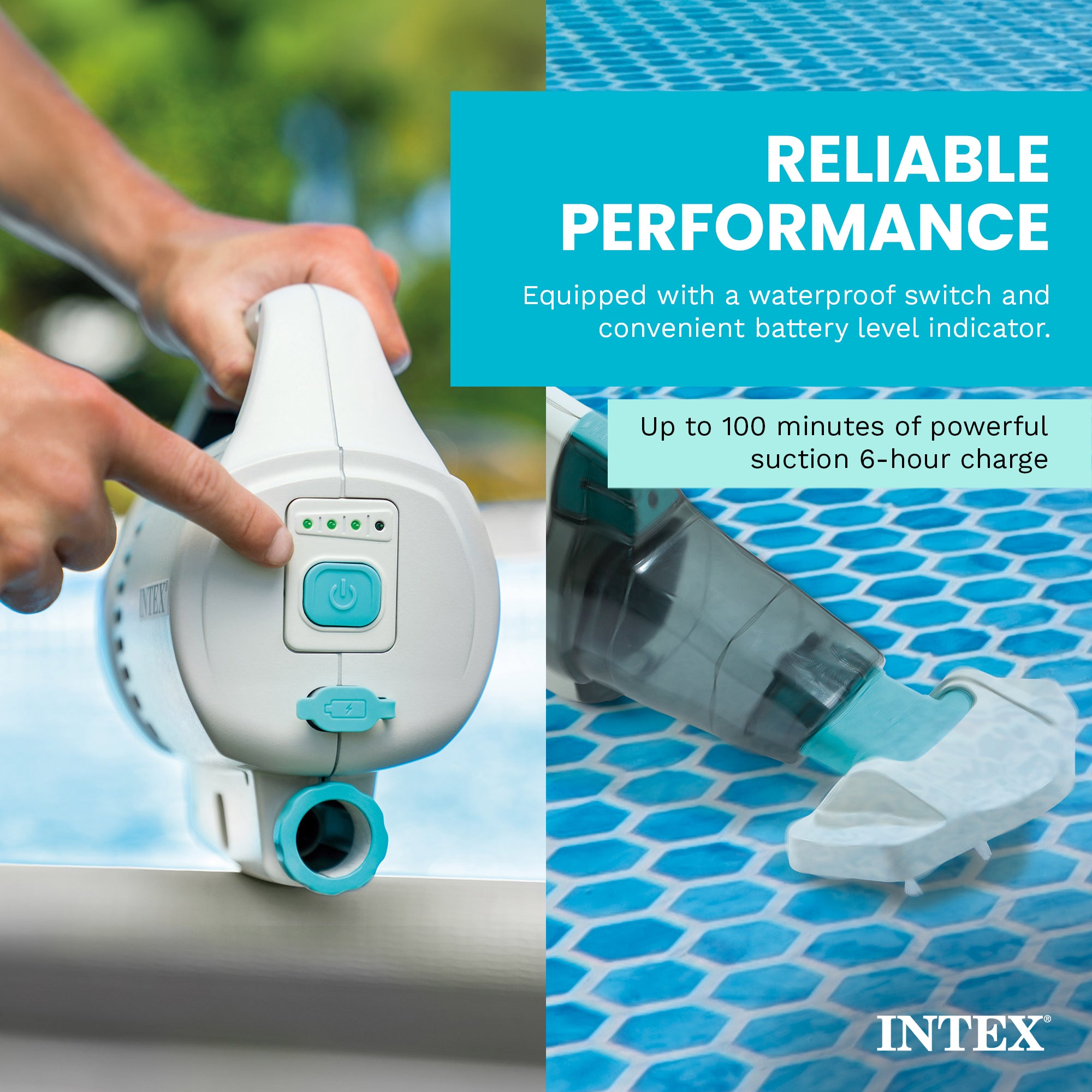 Intex ZR200 Rechargeable Cordless Telescoping Pool Vacuum with 2 Brush Heads
