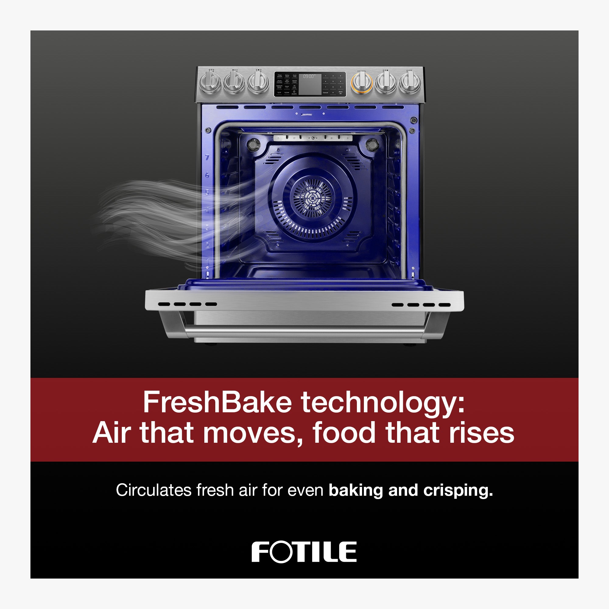 FOTILE Stainless Steel FreshBake 30" Oven, Electric Range 5 Burner Cooktop Stove