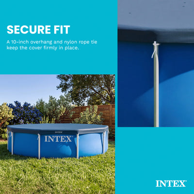 Intex 10 Foot Round Easy Set Outdoor Backyard Swimming Pool Cover, Blue