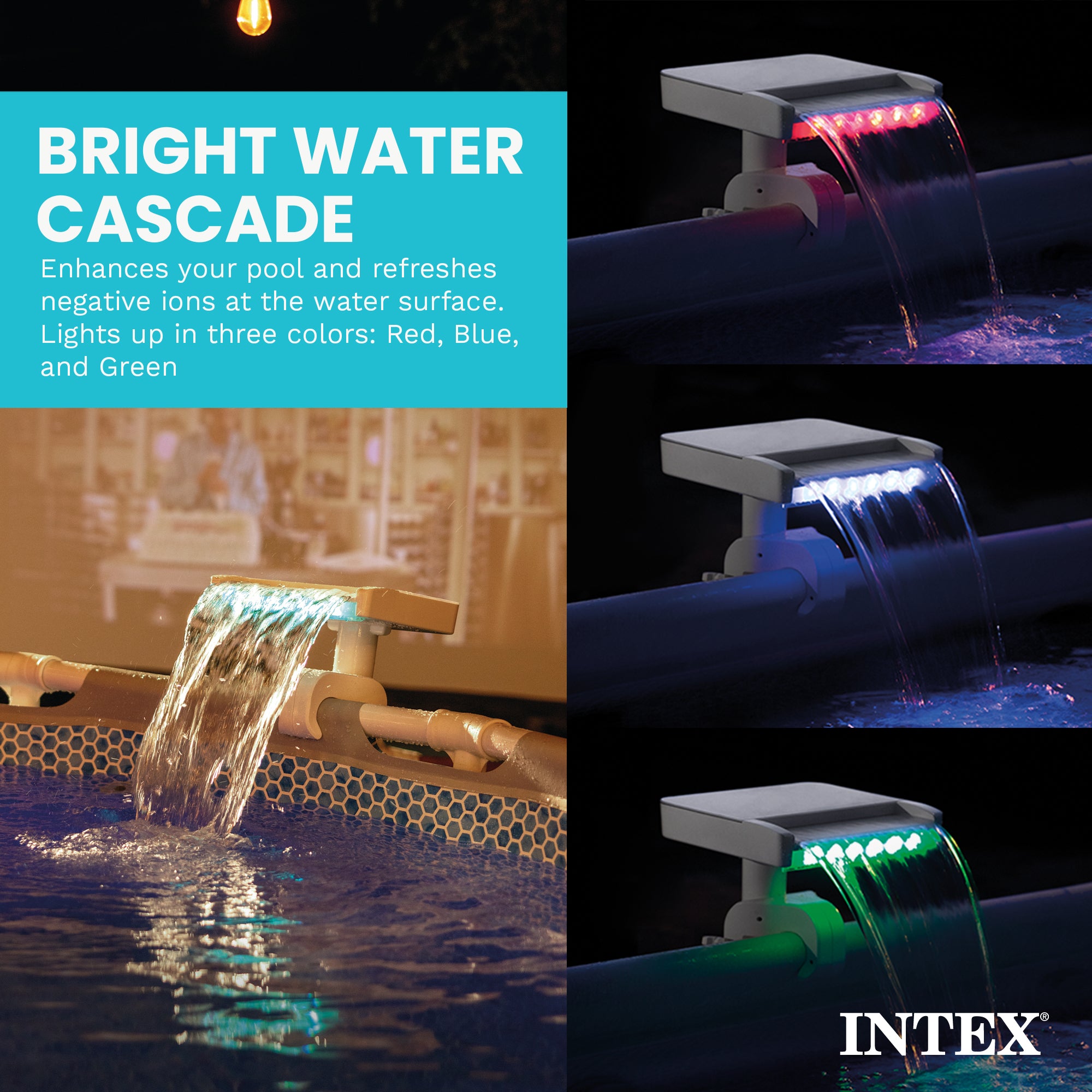 Intex 28090E Above Ground Swimming Pool 3 Colored LED Relaxing Waterfall Cascade