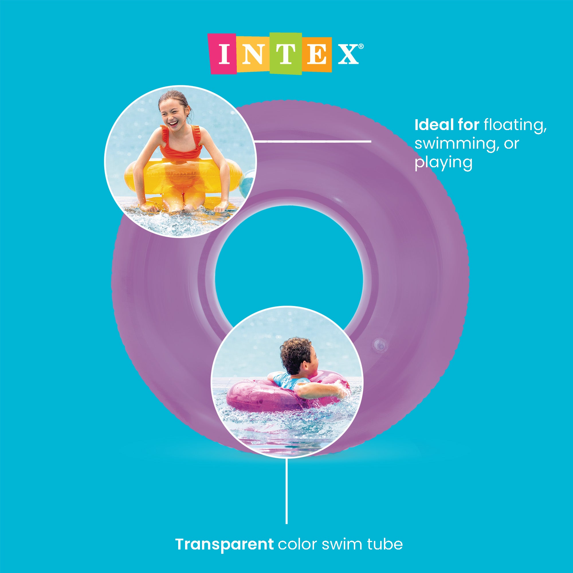 Intex 59260EP Colorful Transparent Inflatable Swimming Pool Beach Tube Raft