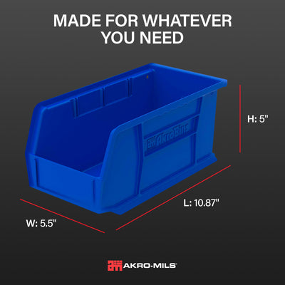 Akro-Mils 12 Pack AkroBins Plastic Storage Bins, Space-Saving Organizers, Blue