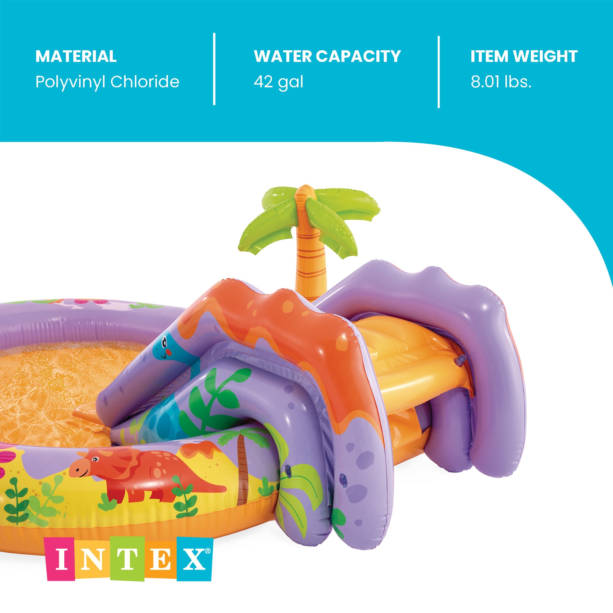 INTEX Dino Park Inflatable Kiddie Pool with Slide & Splash Pad (Open Box) - VMInnovations
