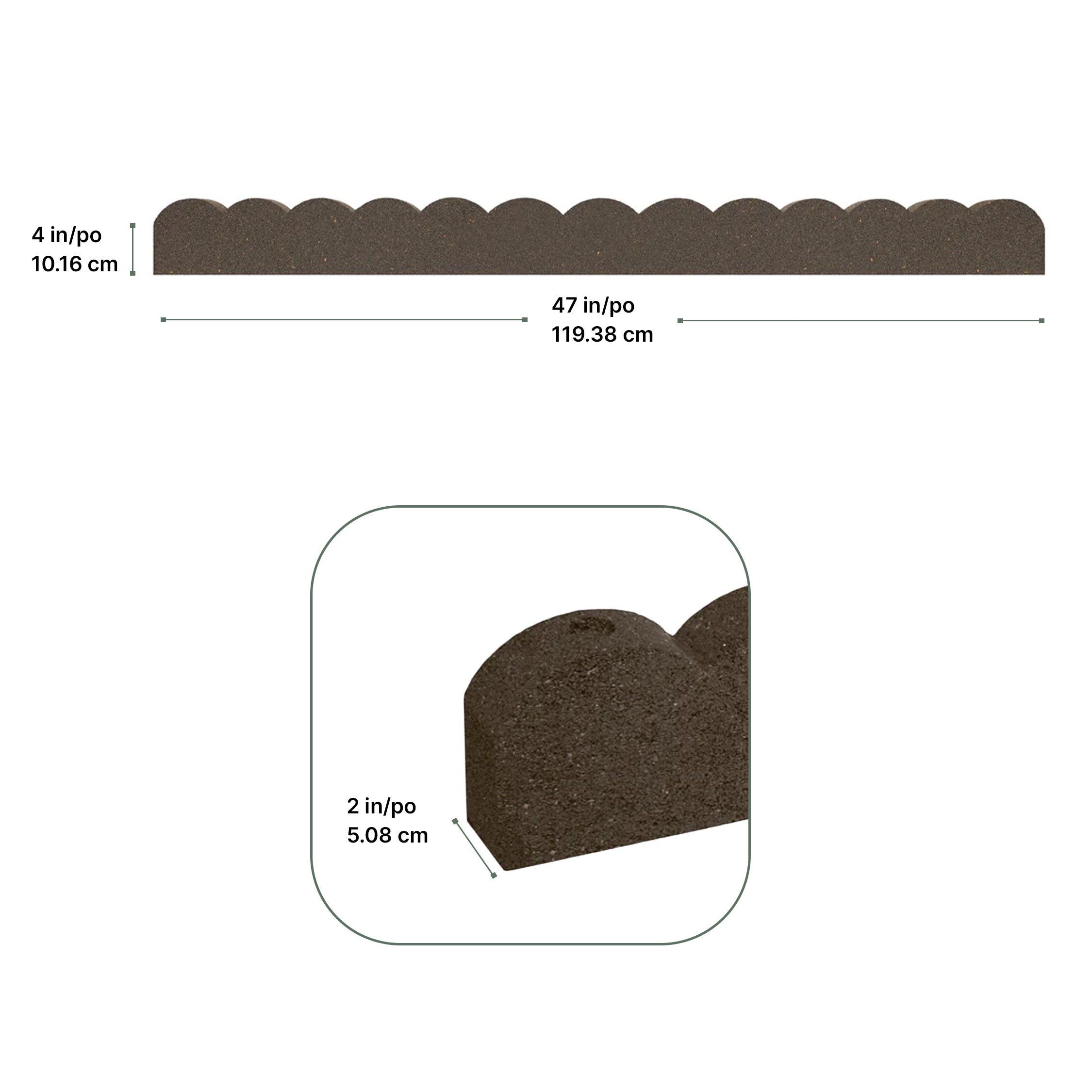 Tierra Verde 47"L Scallop Recycled Rubber Garden Border & Edging, Earth, 2-Pack