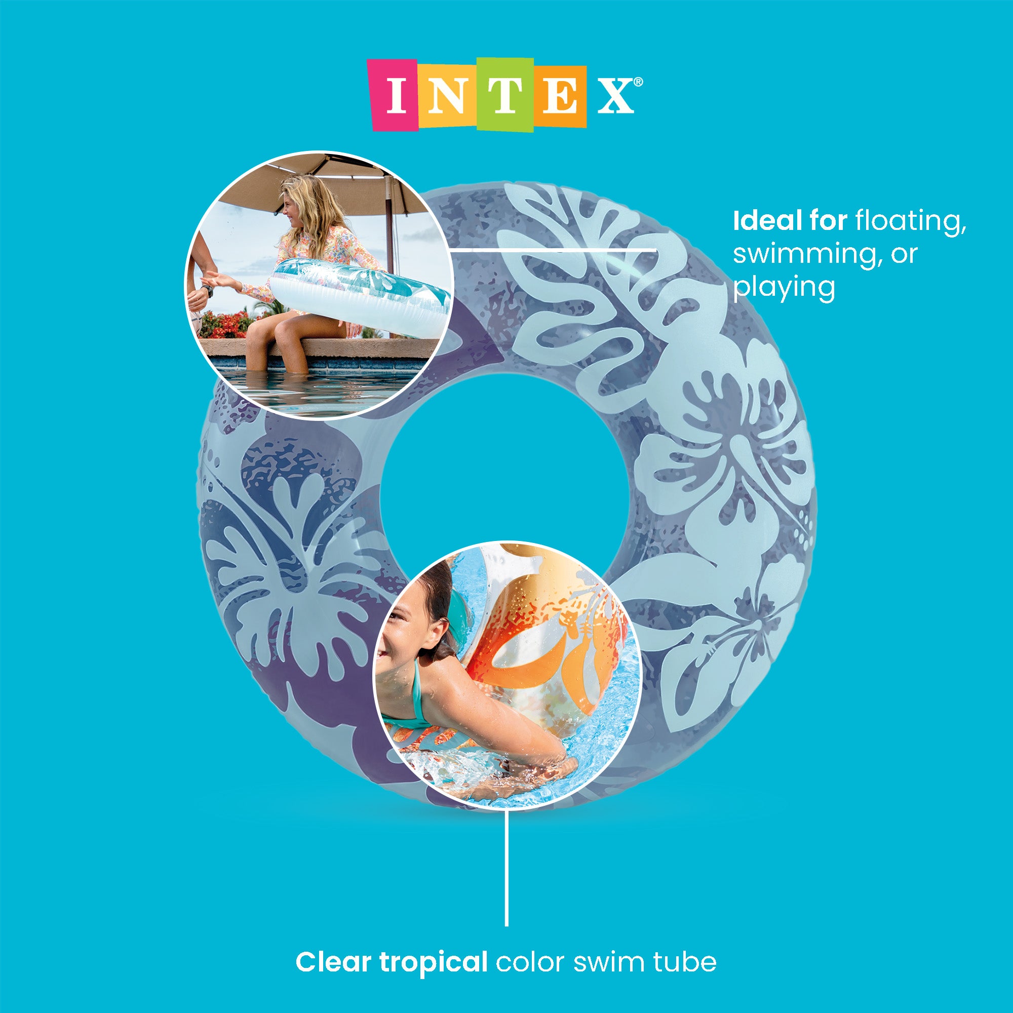 Intex 36 Inch Colorful Transparent Inflatable Round Pool Ring Float (Open Box)