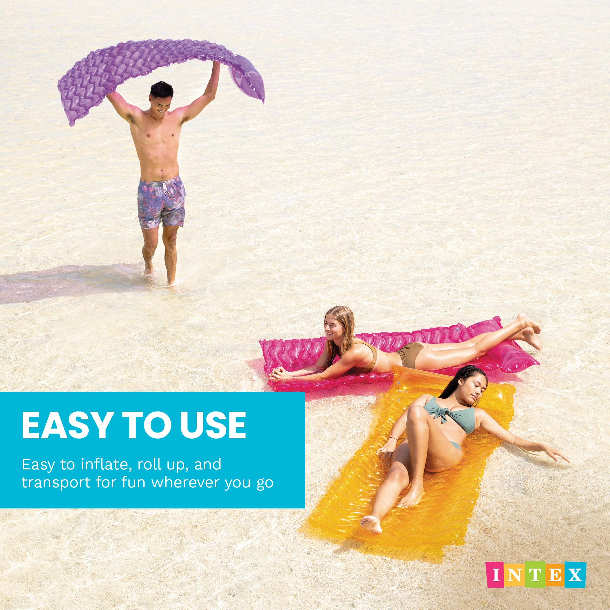 Intex Tote 'N Float Wave Mat Floating Swimming Pool Lounger, 1 Pc, Color Varies