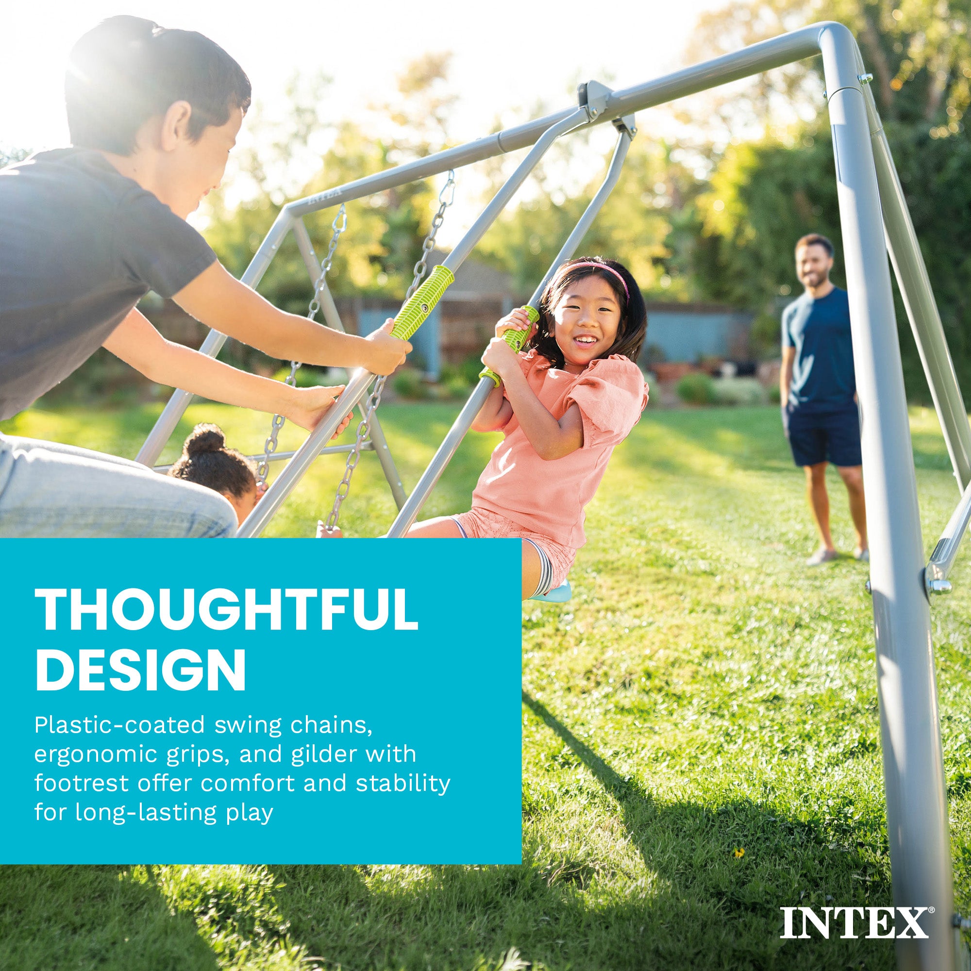 Intex Two Feature Colored Playground Swing Set with Trapeze Bar for Kids, Gray