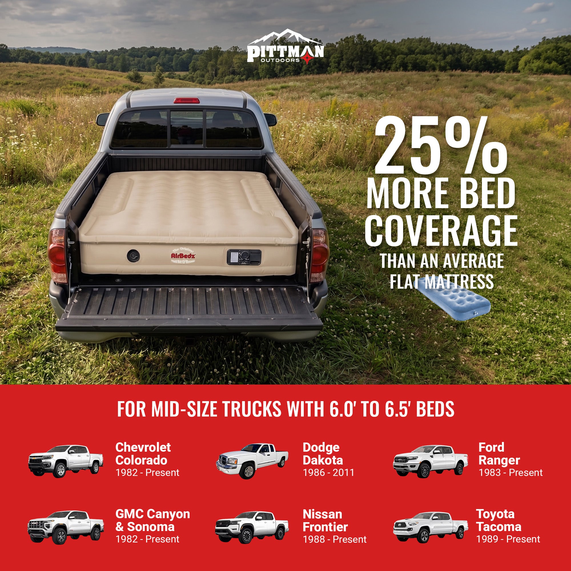 Pittman Outdoors Truck Bed Air Mattress with Pump for Standard Truck Beds, 6'