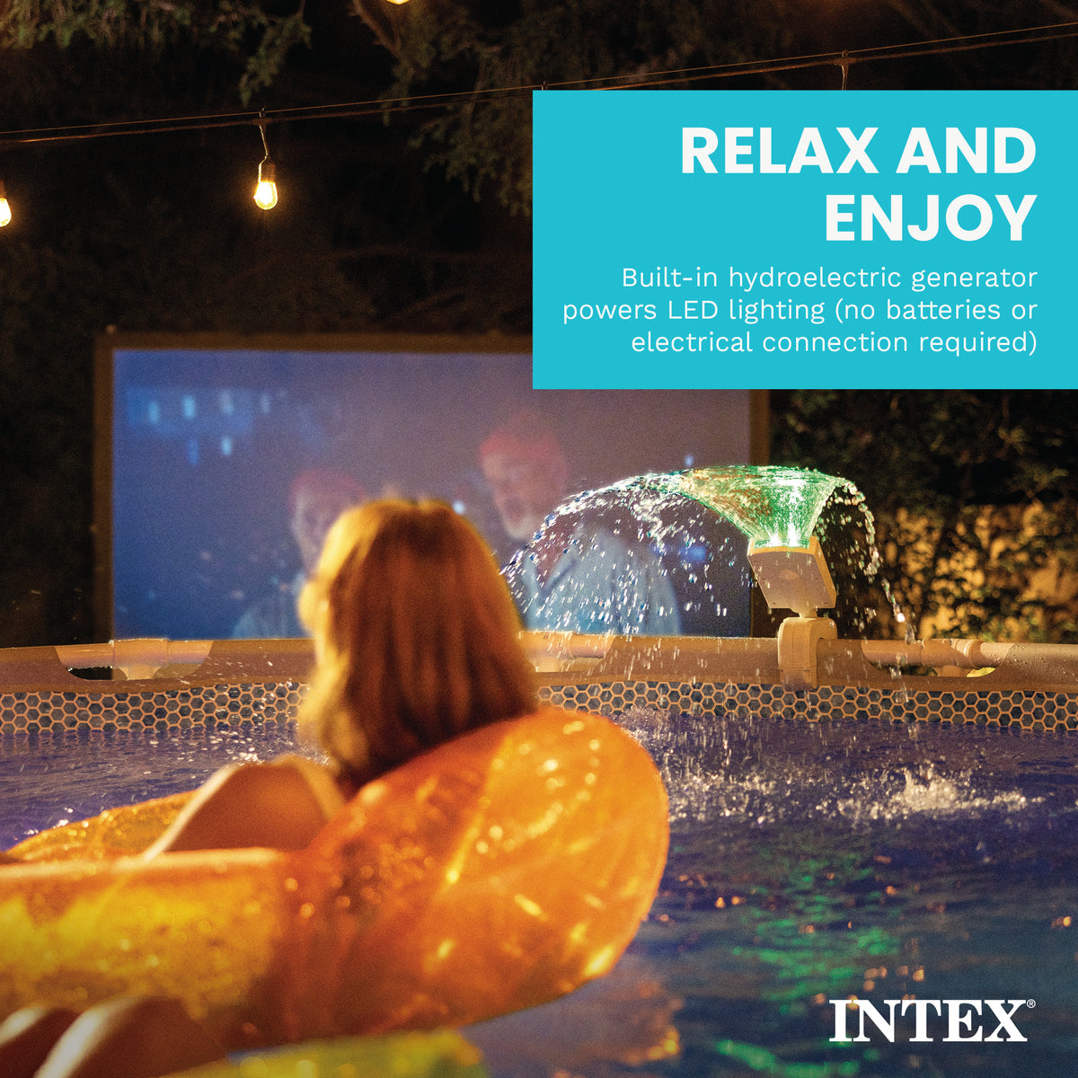 INTEX LED Pool Sprayer w/ Multi-Color Lights– Above-Ground Frame Pool Compatible