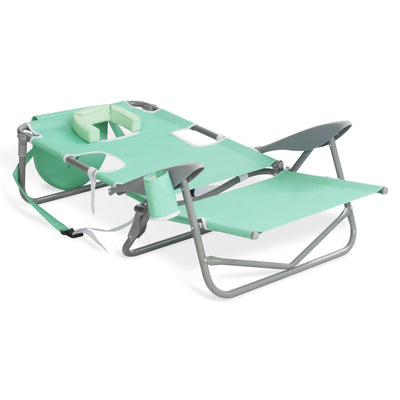 Ostrich On Your Back Folding Reclining Beach Camping Lawn Chair, Teal(For Parts)