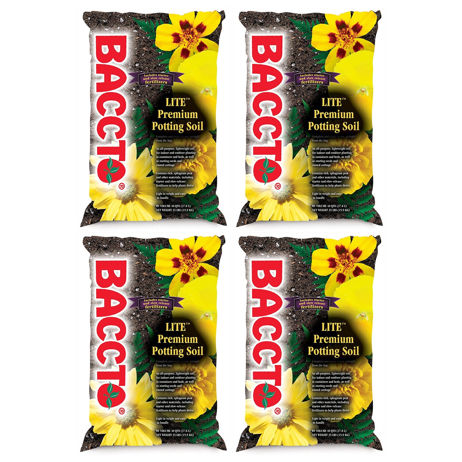 Michigan Peat 1440 Baccto Lite Premium Outdoor Potting Soil, 40 Quart (4 Pack)