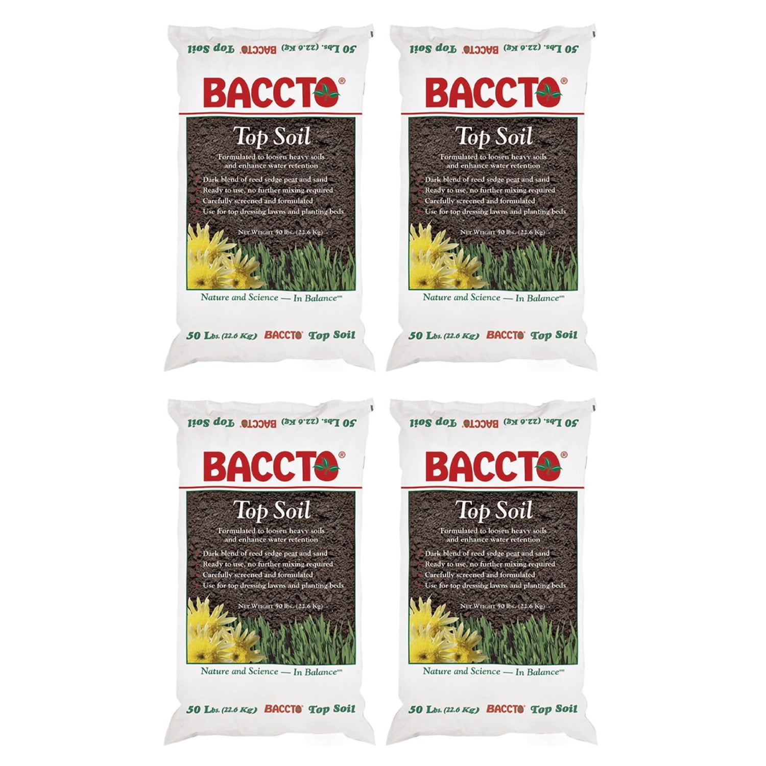 Michigan Peat 1550P Baccto Top Soil with Reed Sedge and Sand, 50 Pounds, 4 Pack