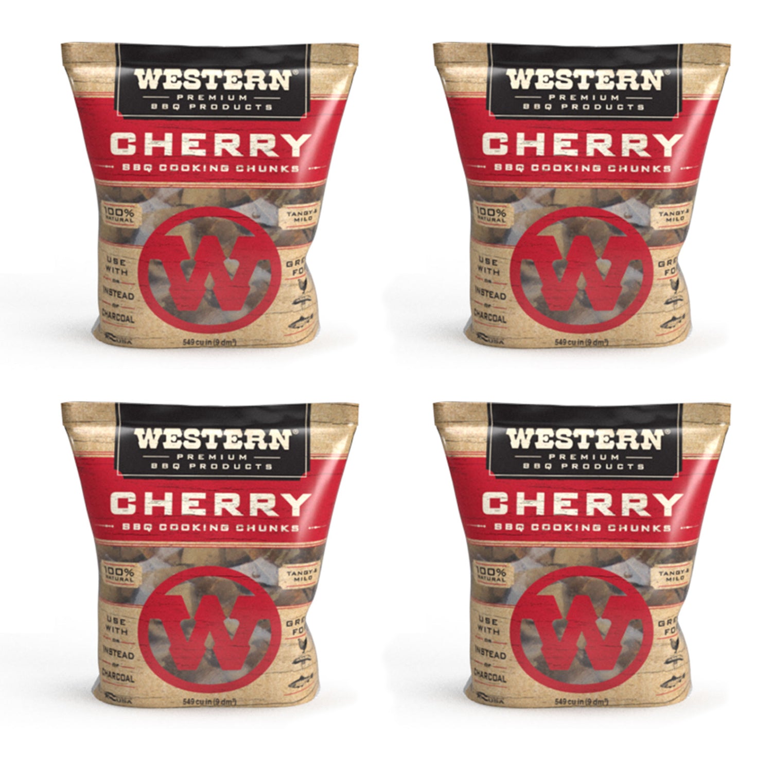 Western BBQ Smoking Barbecue Pellet Wood Cooking Chip Chunks, Cherry (4-Pack) - VMInnovations