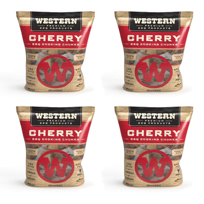Western BBQ Smoking Barbecue Pellet Wood Cooking Chip Chunks, Cherry (4-Pack)