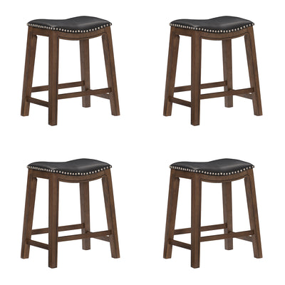 Homelegance 24" Counter Height Wooden Saddle Seat Barstools, Black (4 Pack)