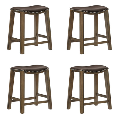 Homelegance 24" Counter Height Wooden Stool Saddle Seat Barstool, Brown (4 Pack)
