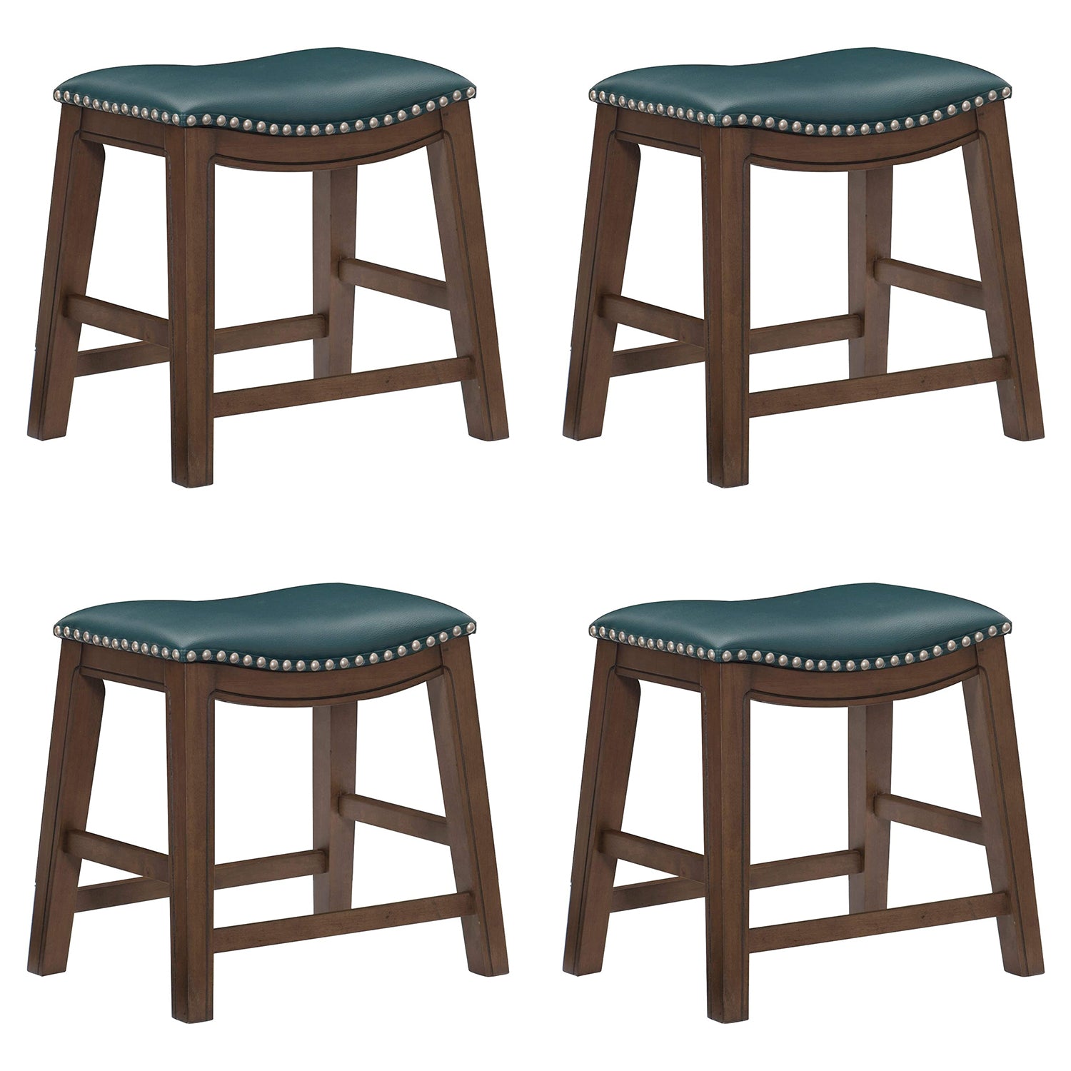 Homelegance 18" Dining Height Wooden Saddle Seat Barstool, Green Brown (4 Pack)