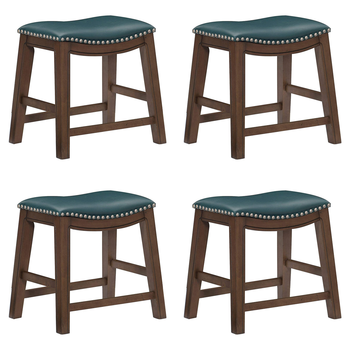 Homelegance 18" Dining Height Wooden Saddle Seat Barstool, Green Brown (4 Pack)