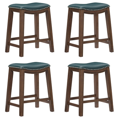 Homelegance 24" Counter Height Wooden Stool Saddle Seat Barstool, Green (4 Pack)