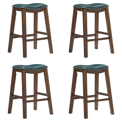 Homelegance 29" Pub Height Wooden Saddle Seat Barstool, Green Brown (4 Pack)
