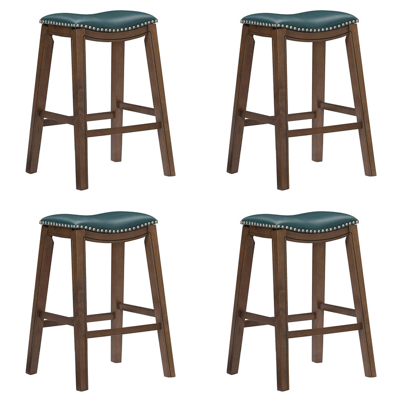Homelegance 29" Pub Height Wooden Saddle Seat Barstool, Green Brown (4 Pack)