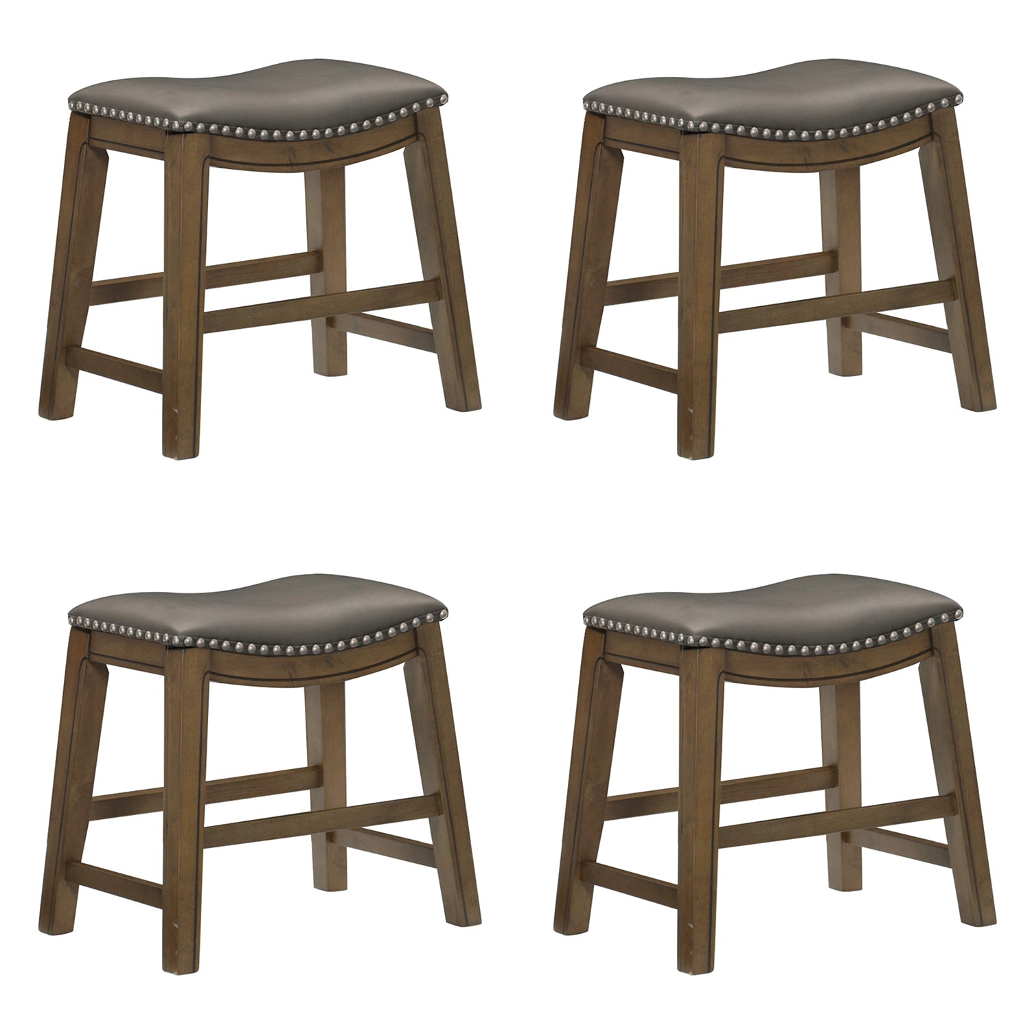 Homelegance 18" Dining Height Wooden Saddle Seat Barstool, Gray Brown (4 Pack) - VMInnovations