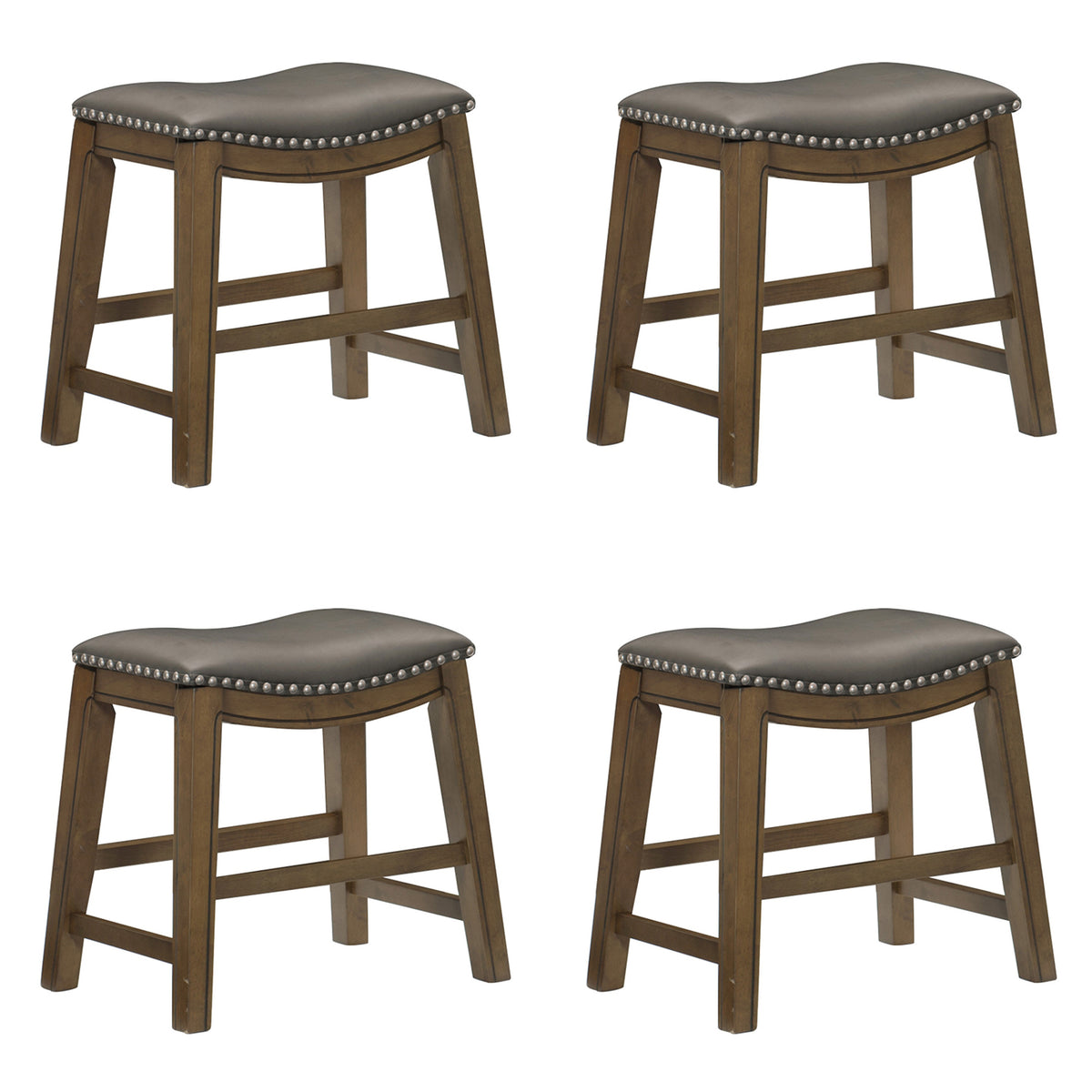 Homelegance 18" Dining Height Wooden Saddle Seat Barstool, Gray Brown (4 Pack)