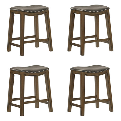 Homelegance 24" Counter Height Wooden Bar Stool Saddle Seat, Brown (4 Pack)