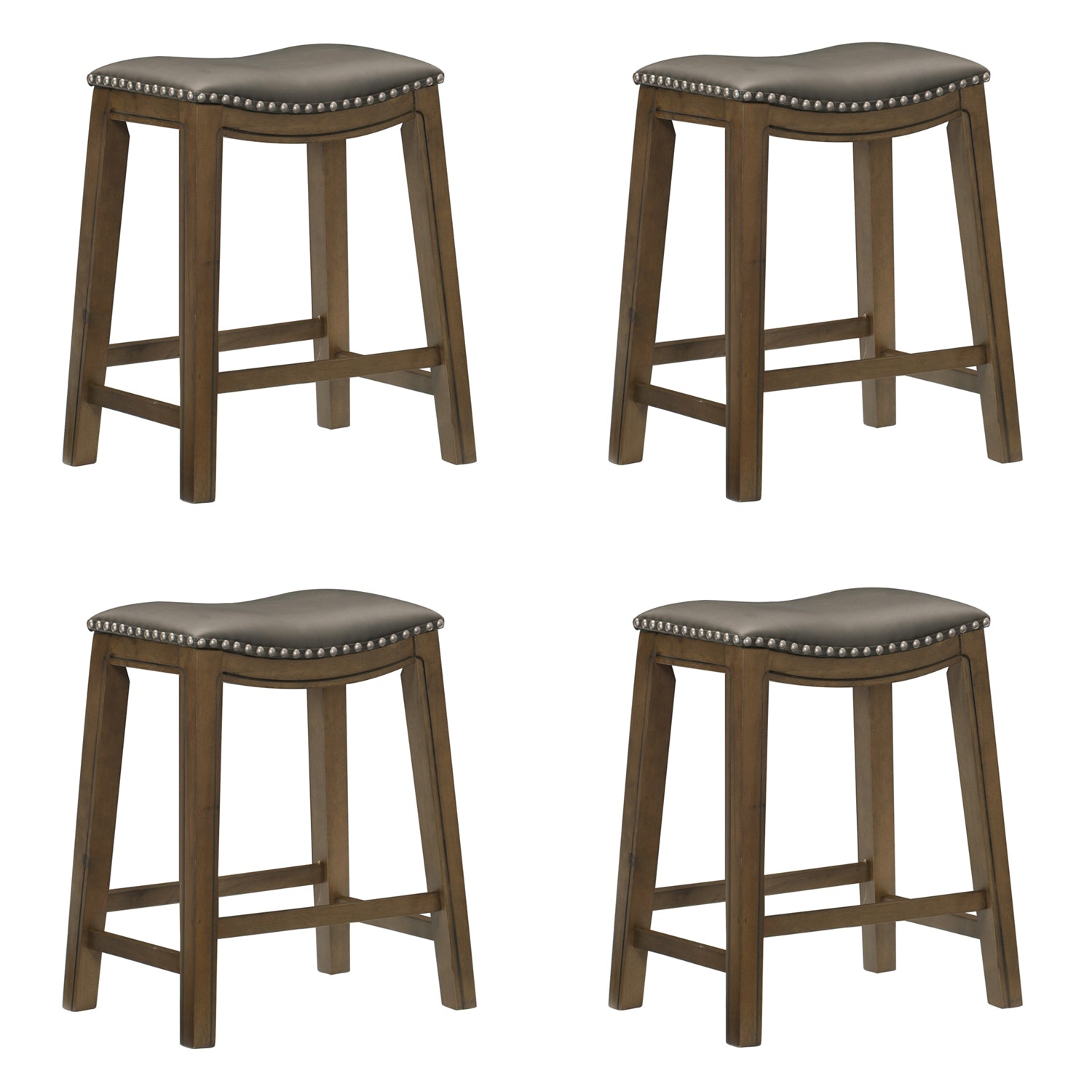 Homelegance 24" Counter Height Wooden Bar Stool Saddle Seat, Brown (4 Pack) - VMInnovations