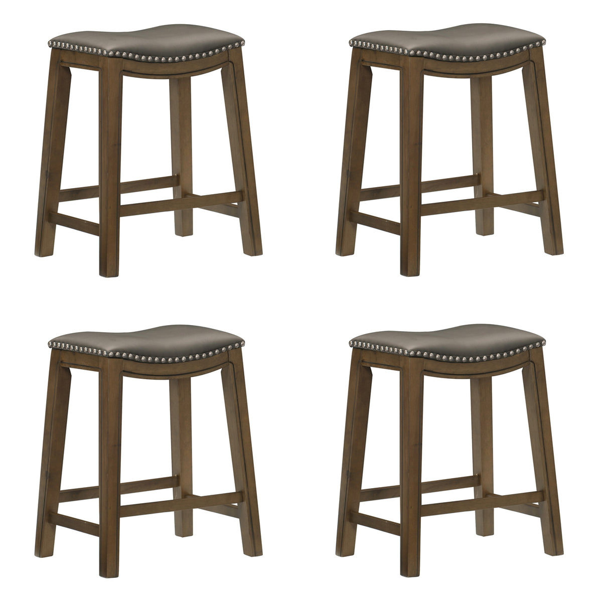 Homelegance 24" Counter Height Wooden Bar Stool Saddle Seat, Brown (4 Pack)