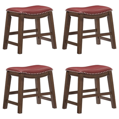 Homelegance 18" Dining Height Wooden Saddle Seat Barstool, Red (4 Pack)