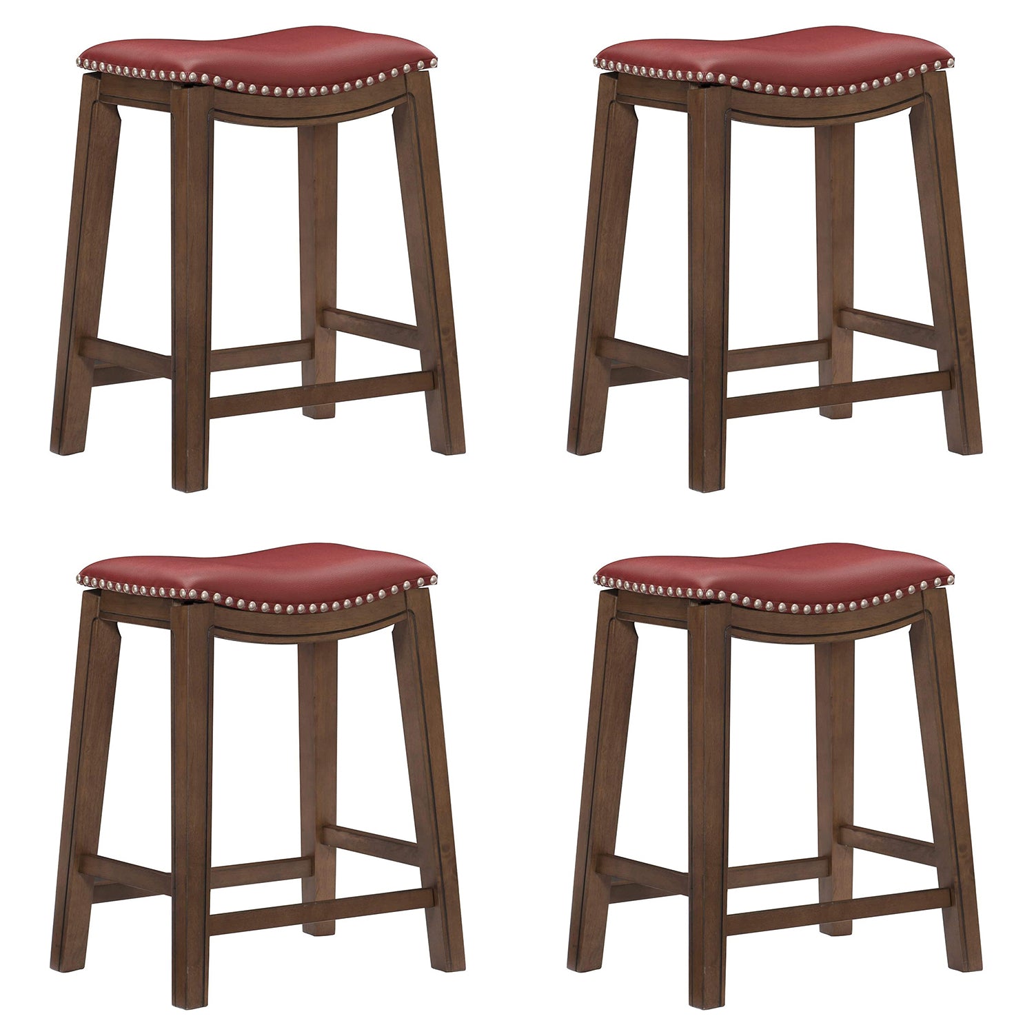 Homelegance 24" Counter Height Wooden Saddle Seat Barstool, Red (4 Pack) - VMInnovations