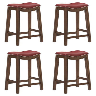 Homelegance 24" Counter Height Wooden Saddle Seat Barstool, Red (4 Pack)