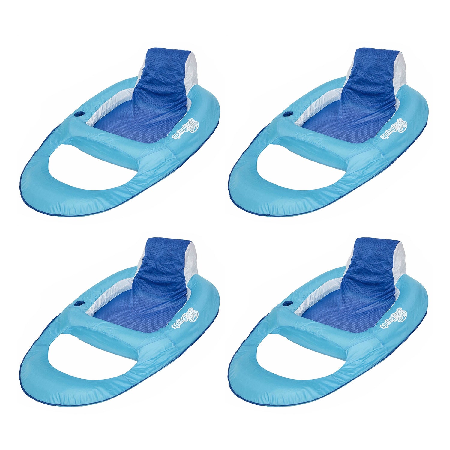 SwimWays Swimming Pool Spring Float Water Recliner w/ Headrest, Blue (4 Pack)