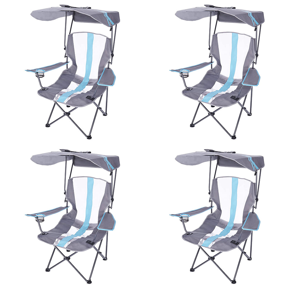 Kelsyus Premium Portable Camping Chair, 50+UPF Canopy & Cup Holder, Blue (4Pack)