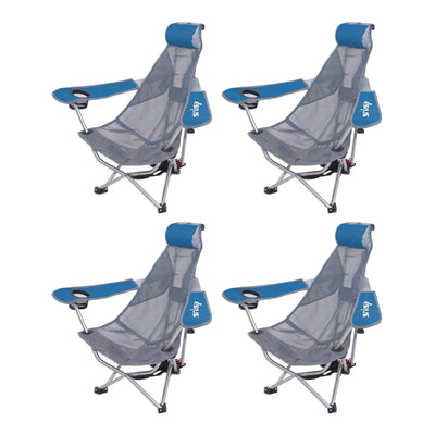 Kelsyus Mesh Folding Backpack Beach Chair with Headrest, Blue (4 Pack)