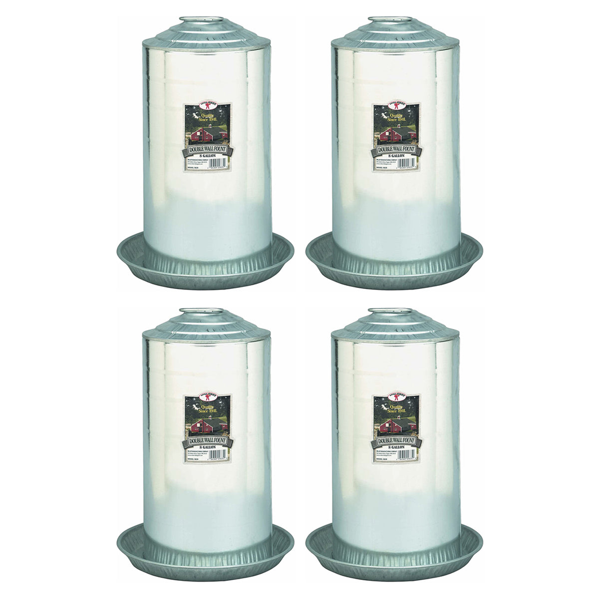 Little Giant 9838 Steel 8 Gallon Double Wall Poultry Fount Waterer (4 Pack)