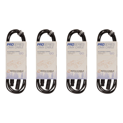 ADJ AC3PDMX10PRO Pro Series 10ft 3-Pin Male to Female Cable for DJ Sets (4 Pack)