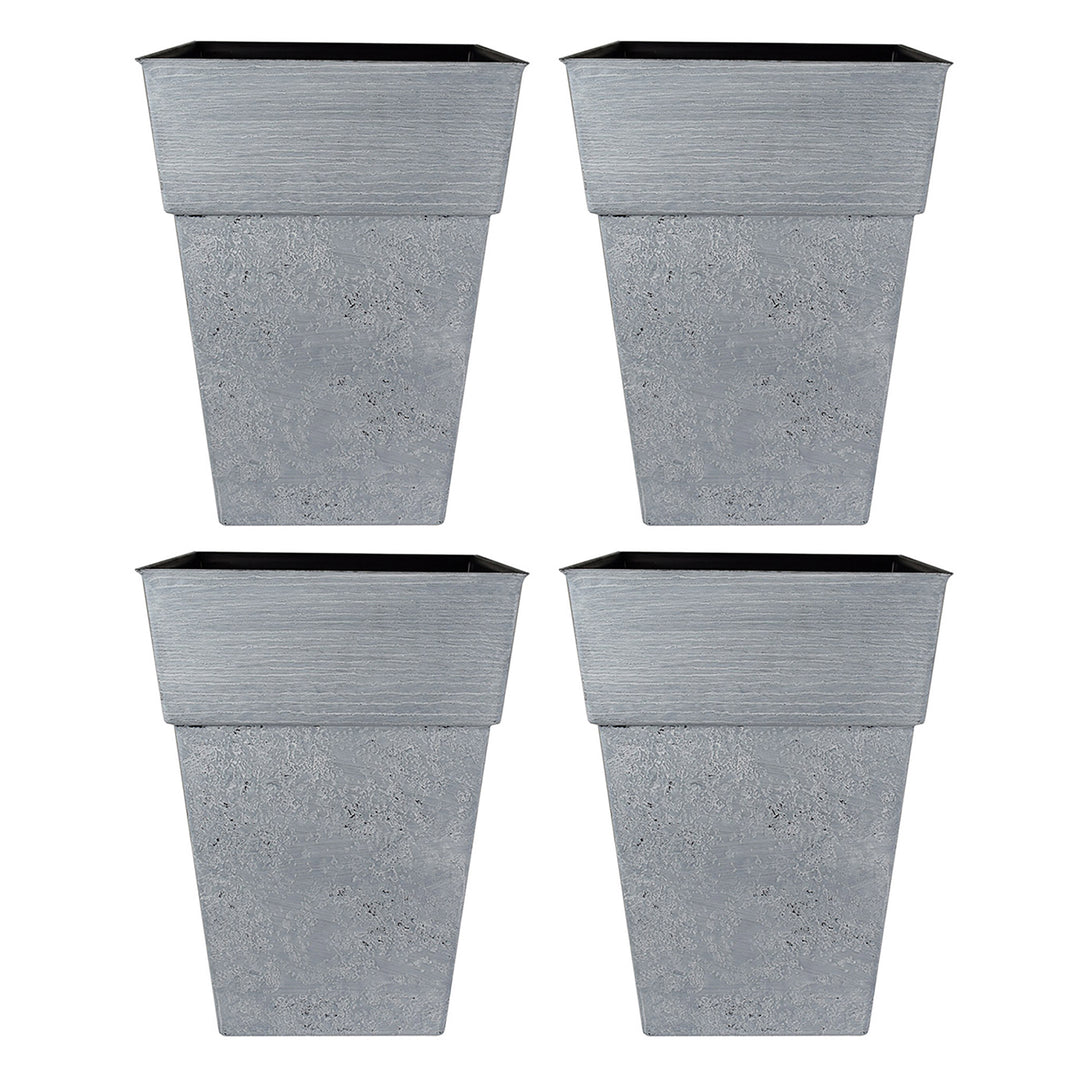 The HC Companies Avino 16-Inch Square Resin Planter Pot, Oxidized Black (4 Pack)