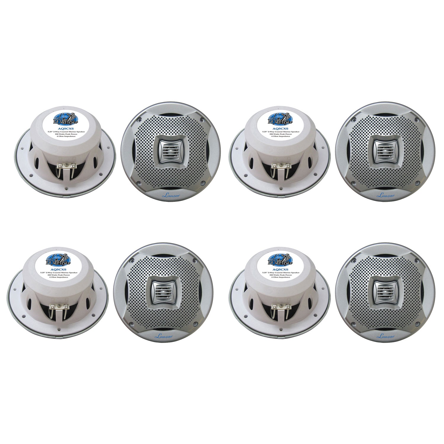 Lanzar 5.25 Inch 400W 2 Way Marine/Boat Audio Stereo Speakers, Silver (8 Pack)