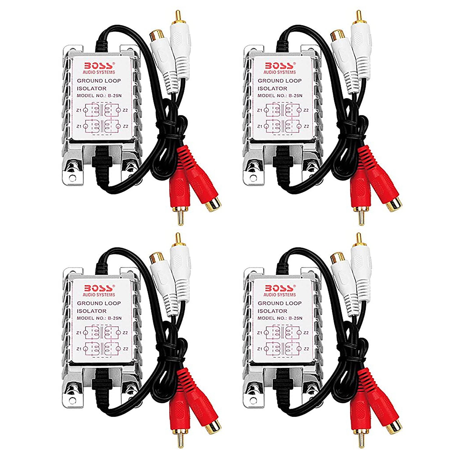 BOSS Audio B25N Car RCA to RCA Ground Loop Isolator Noise Audio Filter (4 Pack)