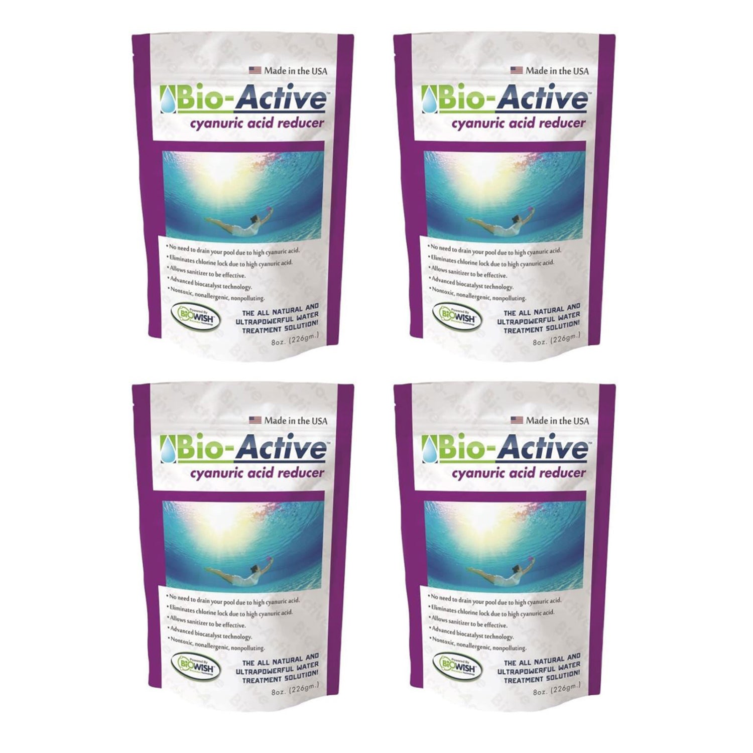 Bio-Active Non Polluting Cyanuric Acid Reducer Powder for Pools, 8 Ounces (4 Pk)