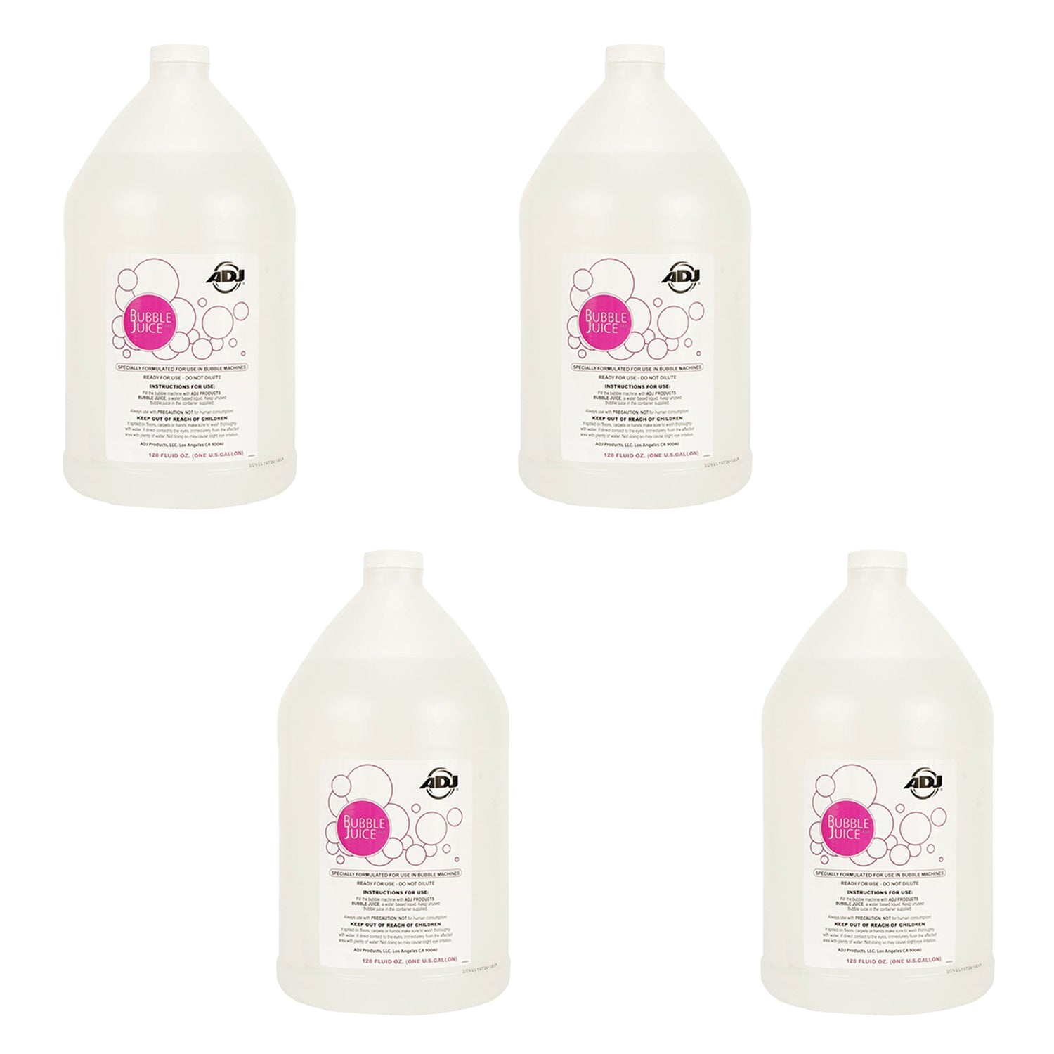ADJ Products 1 Gallon Water Based DJ Bubble Machine Bubble Juice Fluid (4 Pack) - VMInnovations