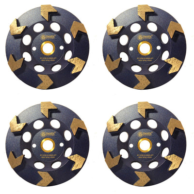 DiamaPro Systems Non Threaded 5 In 6 Arrow Segment Grinding Cup Wheel, (4 Pack)
