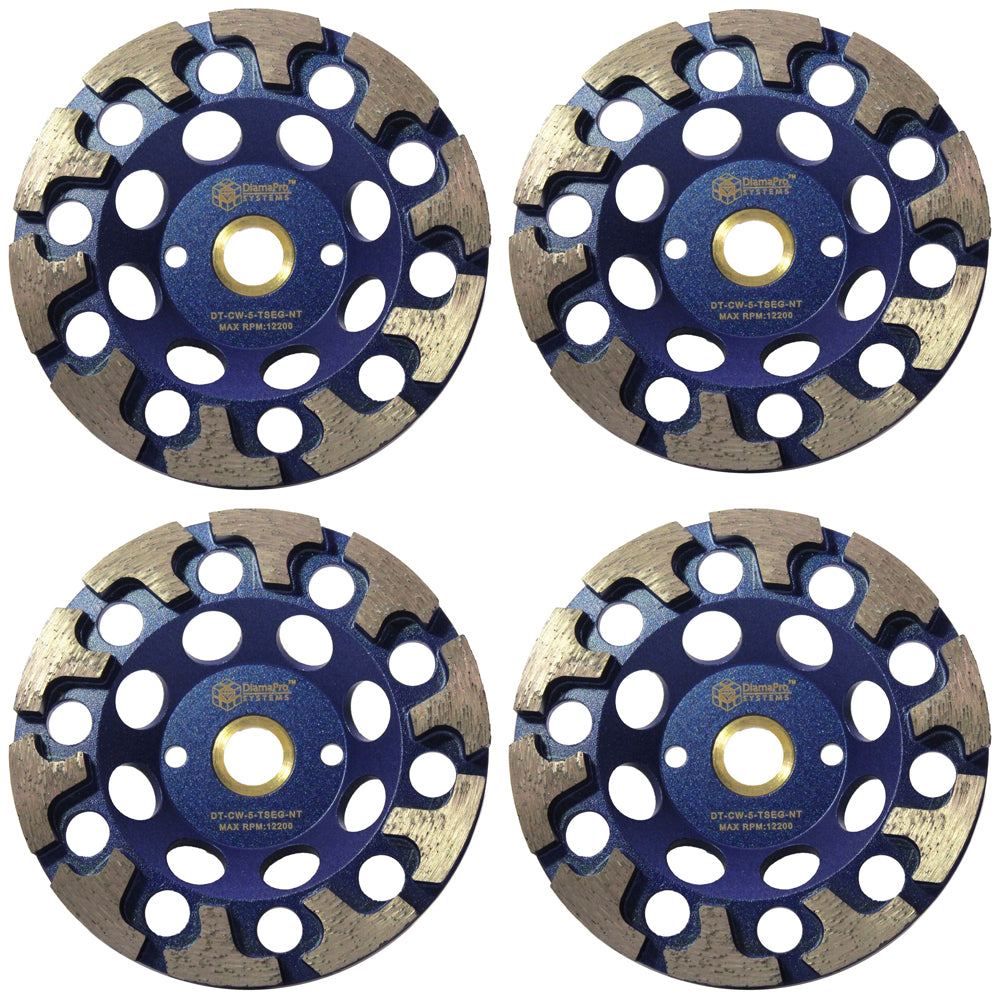 DiamaPro Systems Non Threaded 5 Inch T Segment Grinding Cup Wheel, (4 Pack)