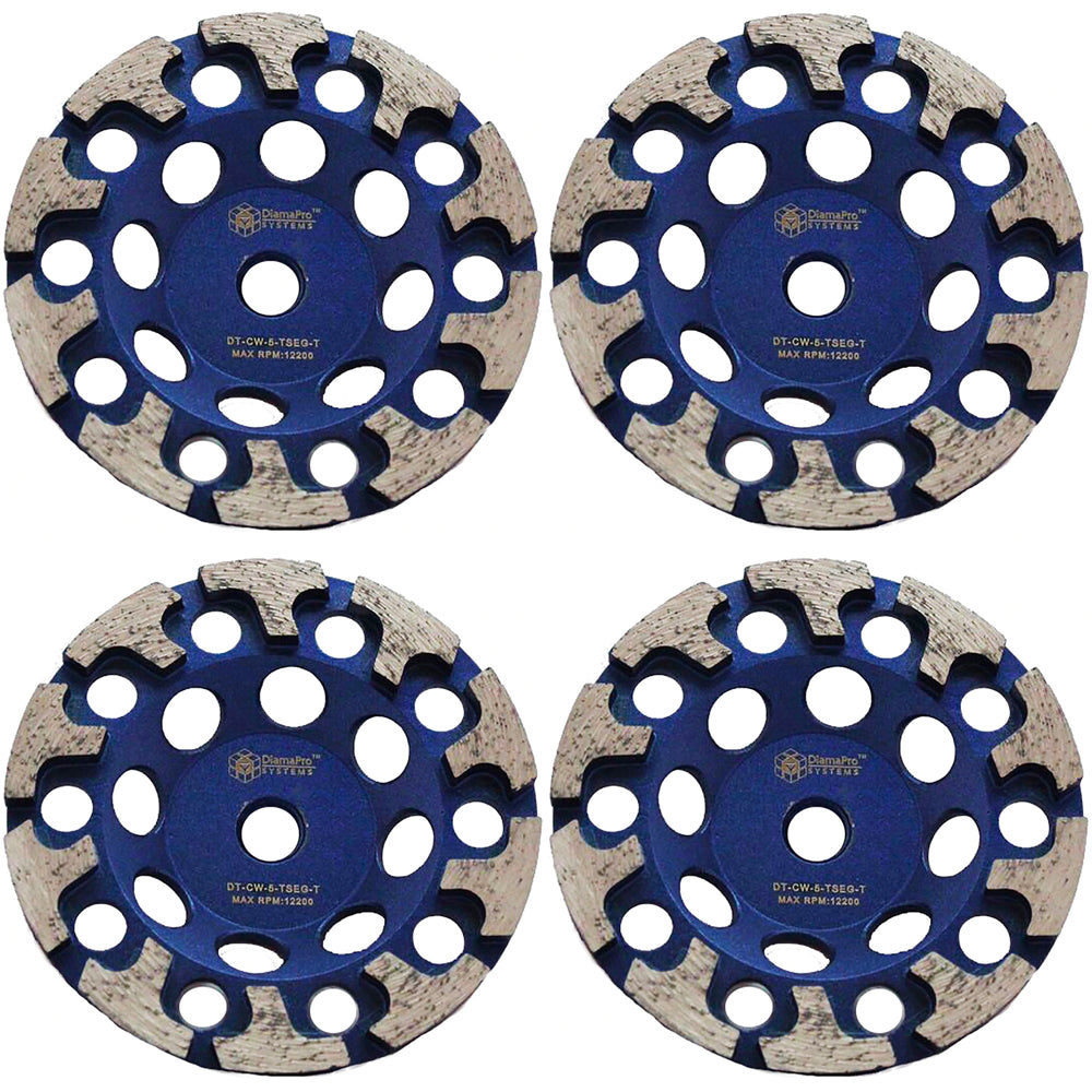DiamaPro Systems Threaded T Segment Concrete/Stone Grinding Cup Wheel, (4 Pack)