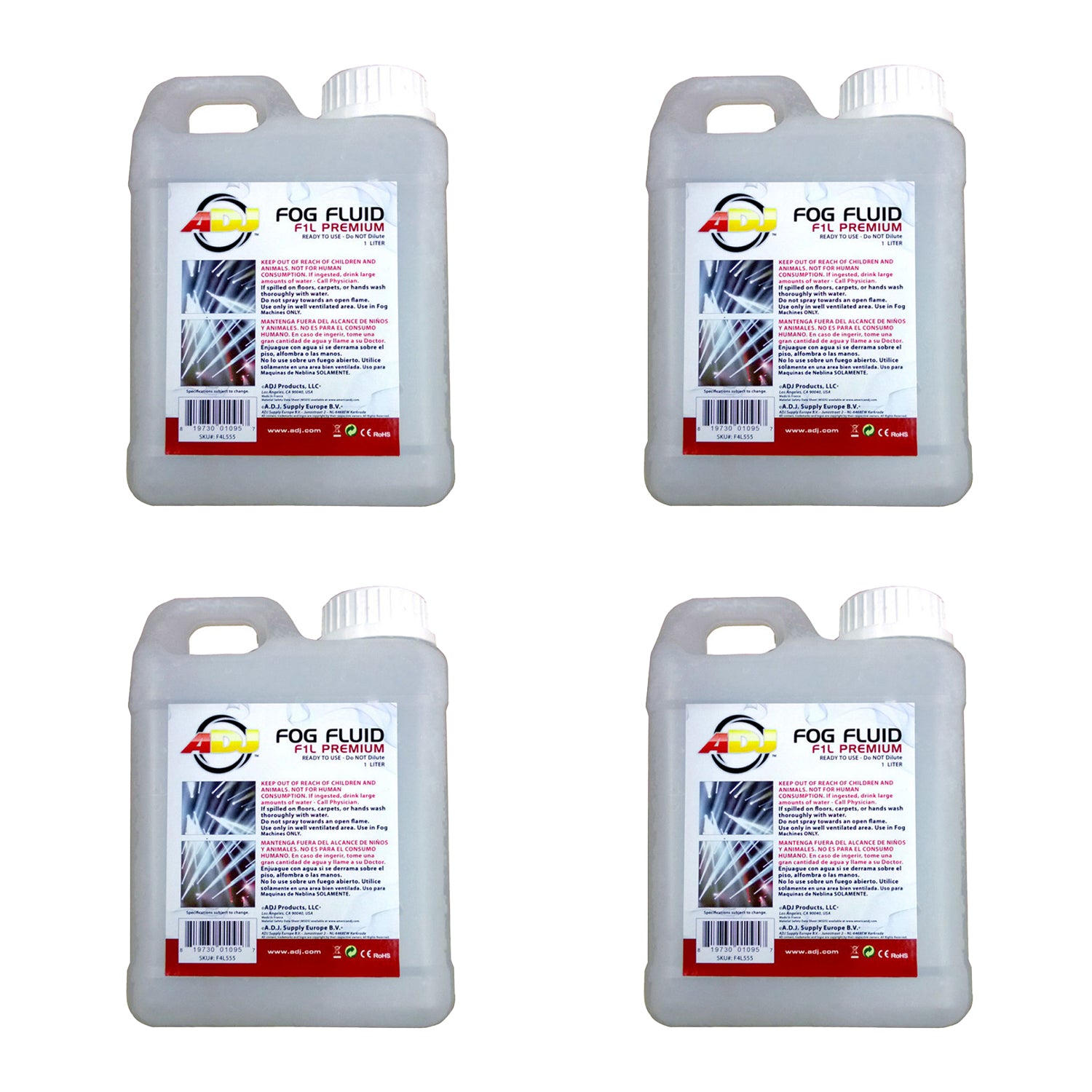 ADJ Products F1L Premium 1 Liter Water Based DJ Fog Machine Fog Fluid (4 Pack) - VMInnovations