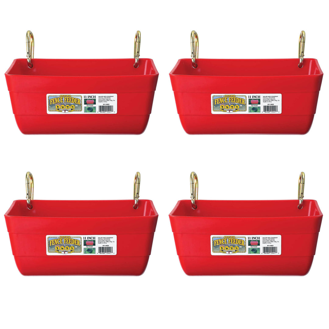 Little Giant 4.5 Quart Heavy Duty Feed Trough Bucket Fence Feeder, Red (4 Pack)