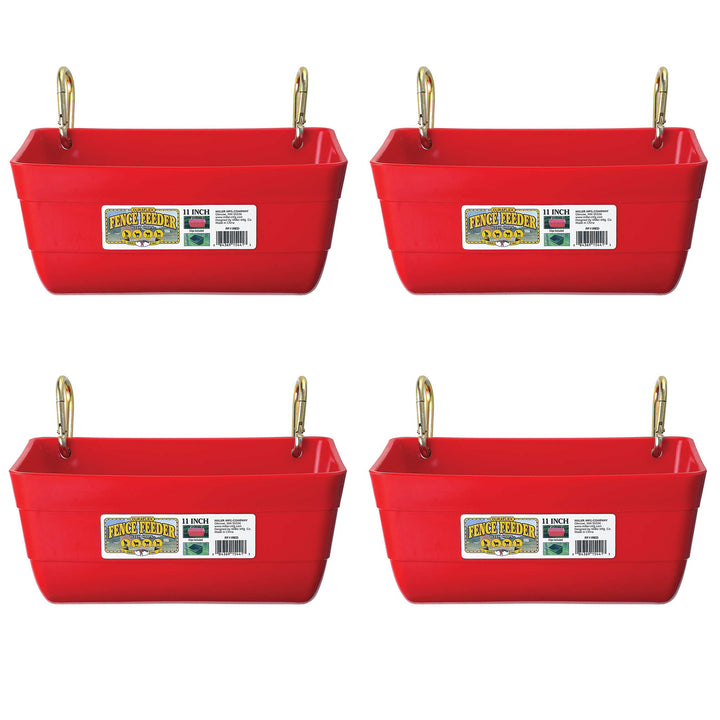 Little Giant 4.5 Quart Heavy Duty Feed Trough Bucket Fence Feeder, Red (4 Pack)